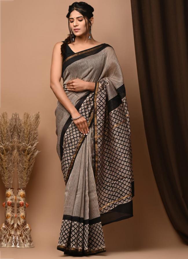 Chanderi Silk Black Casual Wear Printed Saree